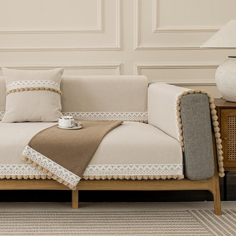 Chenille Sofa Cover Solid Colour Wool Ball Sofa Seat Cushion Simple L-shaped Non-Slip Sofa Cushion Backrest Towel Couch Cover 70x70cm 1pcs