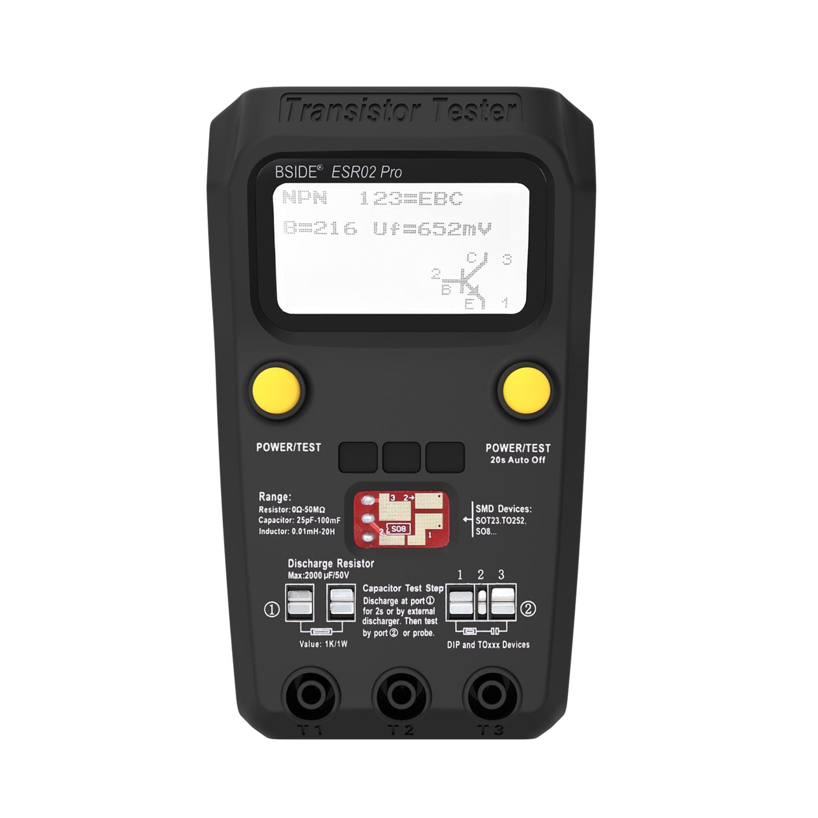 BSIDE ESR02 Pro Transistor Tester Multifunctional Digital Tester Diode Triode Resistor Capacitance Without Test Clip
