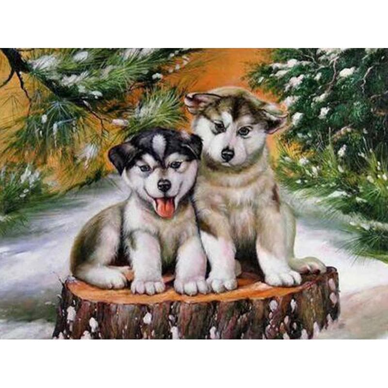 Diamond Mosaic Handmade Diamond Painting Two Huskys Cross Stitch Kits Diamond Embroidery 20X30CM