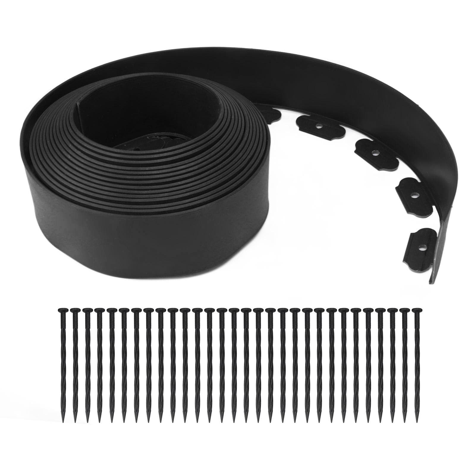 Landscape Edging Kit PE No Dig Tall Wall Garden Border with Stakes for Lawn Flower Bed Grass Yard 10x5x1000cm/3.9x2.0x393.7in black
