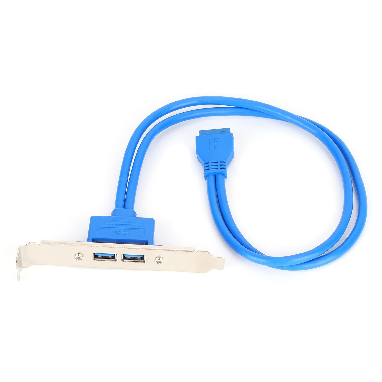 Double USB Baffle Cable Motherboard 19 Pin to Dual Port A Female Extension Rear Panel BracketBlue blue