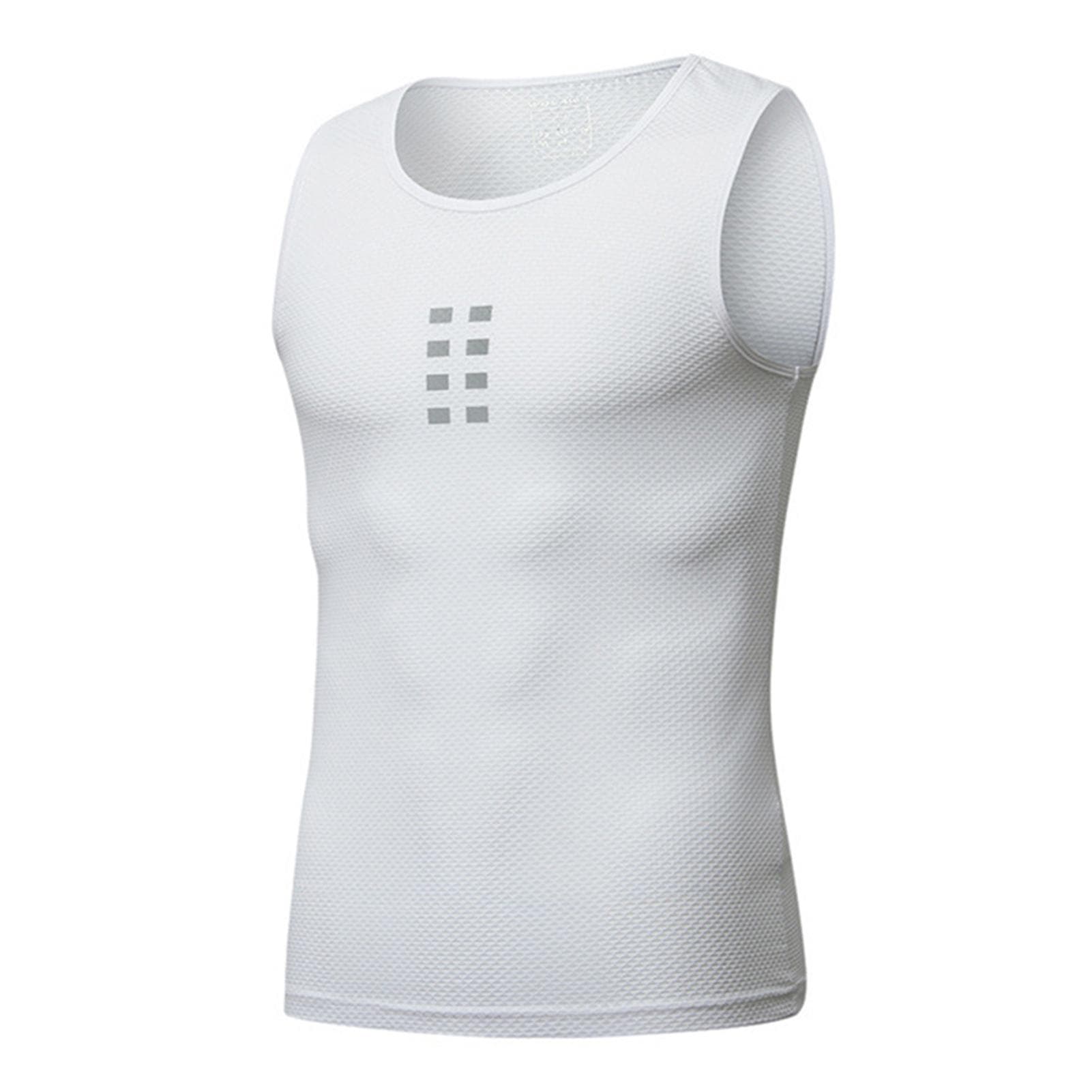 Men's Sleeveless Cycling Undershirt Quick Dry Bike Base Layer Vests Summer Running Vest Elastic L white