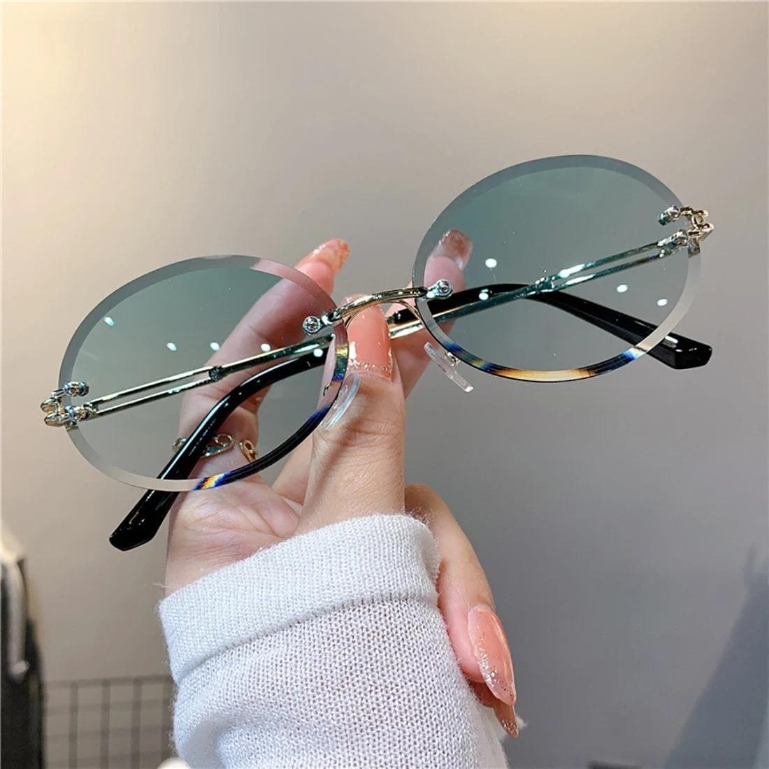 Rimless Luxury Trendy Sunglasses Summer Cut-Edge Sunglass Oval  Designer Shades  Women Sun Glasses Uv400
