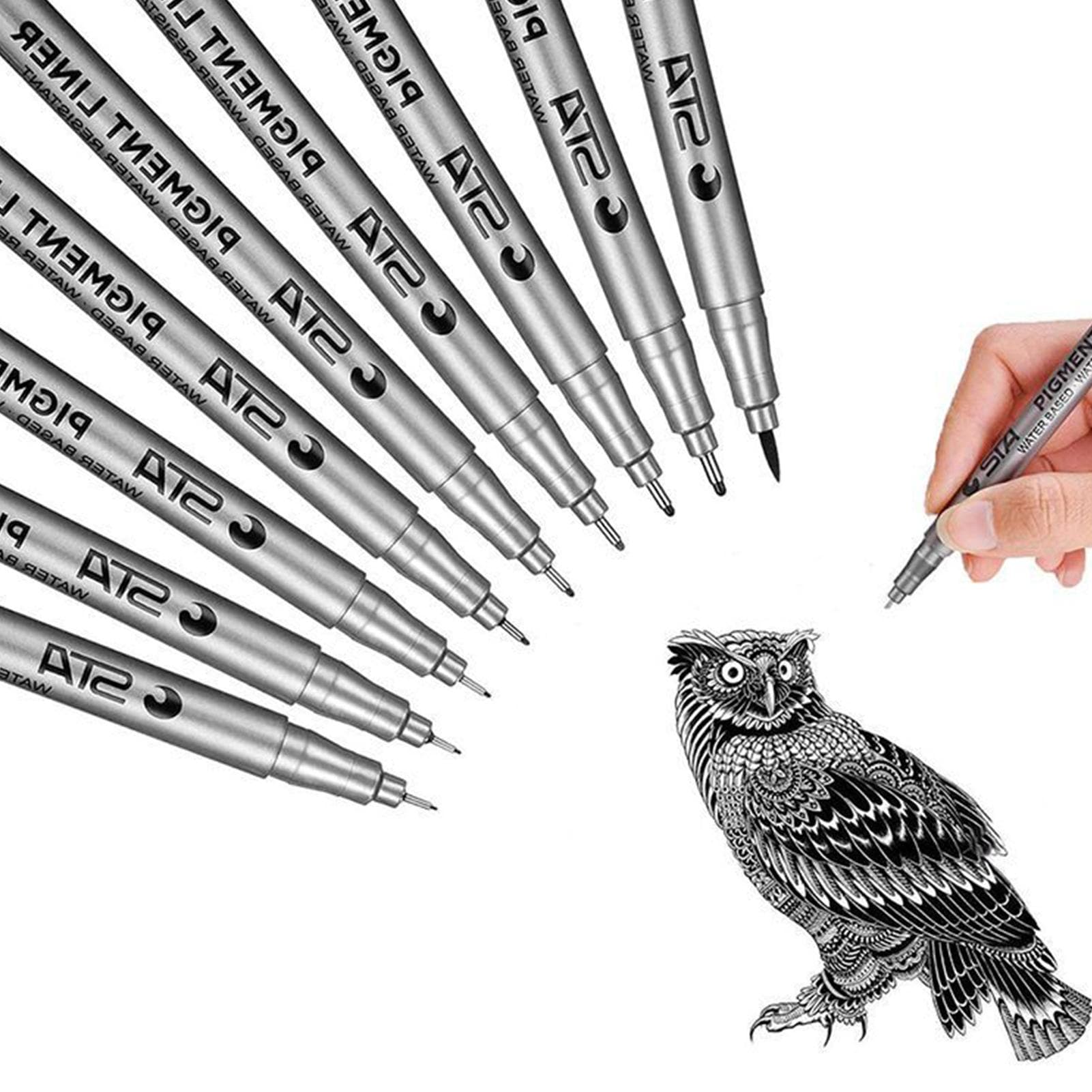 9 Micro-Pen Precision Fineliner Waterproof Archival Ink Pens Fine Point Line Pen for Art Watercolor black
