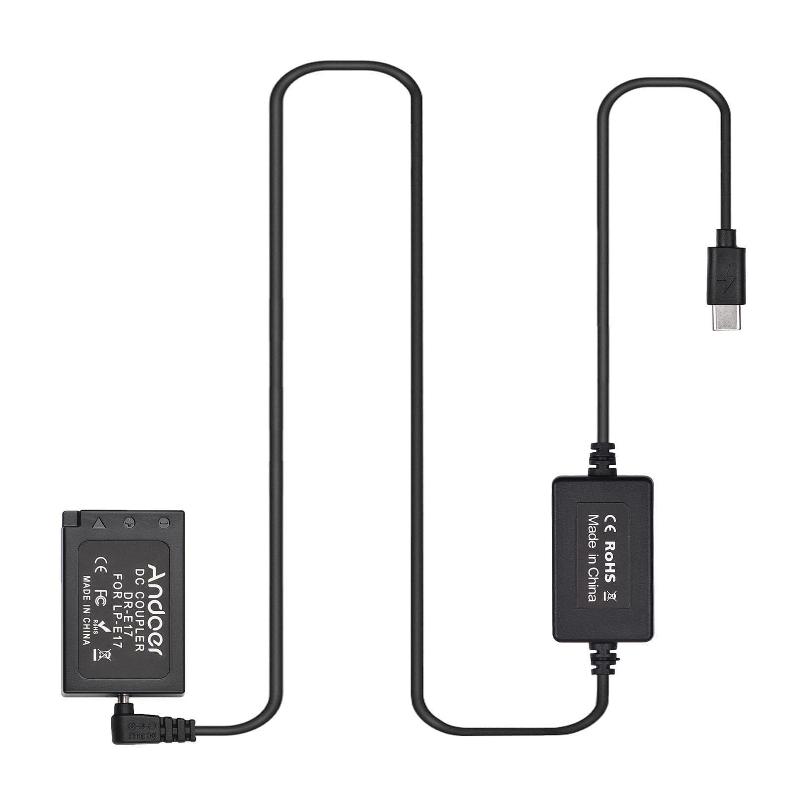 Andoer PD USB Type-C Cable to DR-E17 Dummy Battery DC Coupler LP-E17 Replacement for Canon EOS M3 black