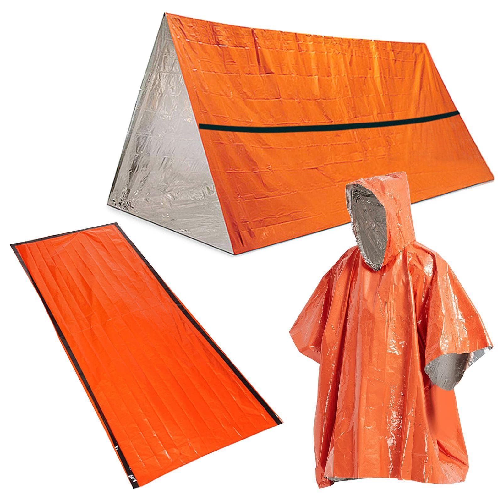 Outdoor Waterproof Emergency Survival Tent Shelter with Sleeping Bag for Camping Hiking Adventure Rain poncho & Sleeping bag & Tent