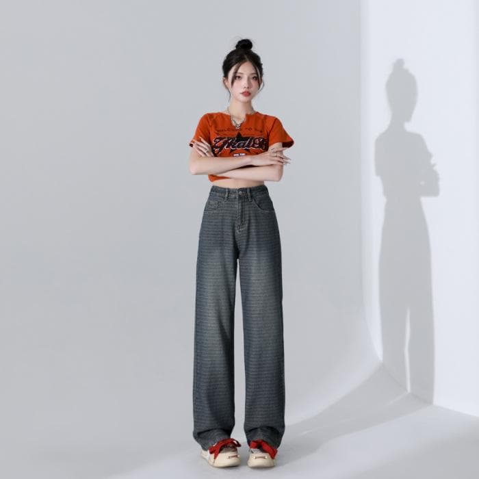 Wide-leg Jeans for Women In Autumn and Winter Jacquard Wide-leg Floor Jeans for Women 2XL