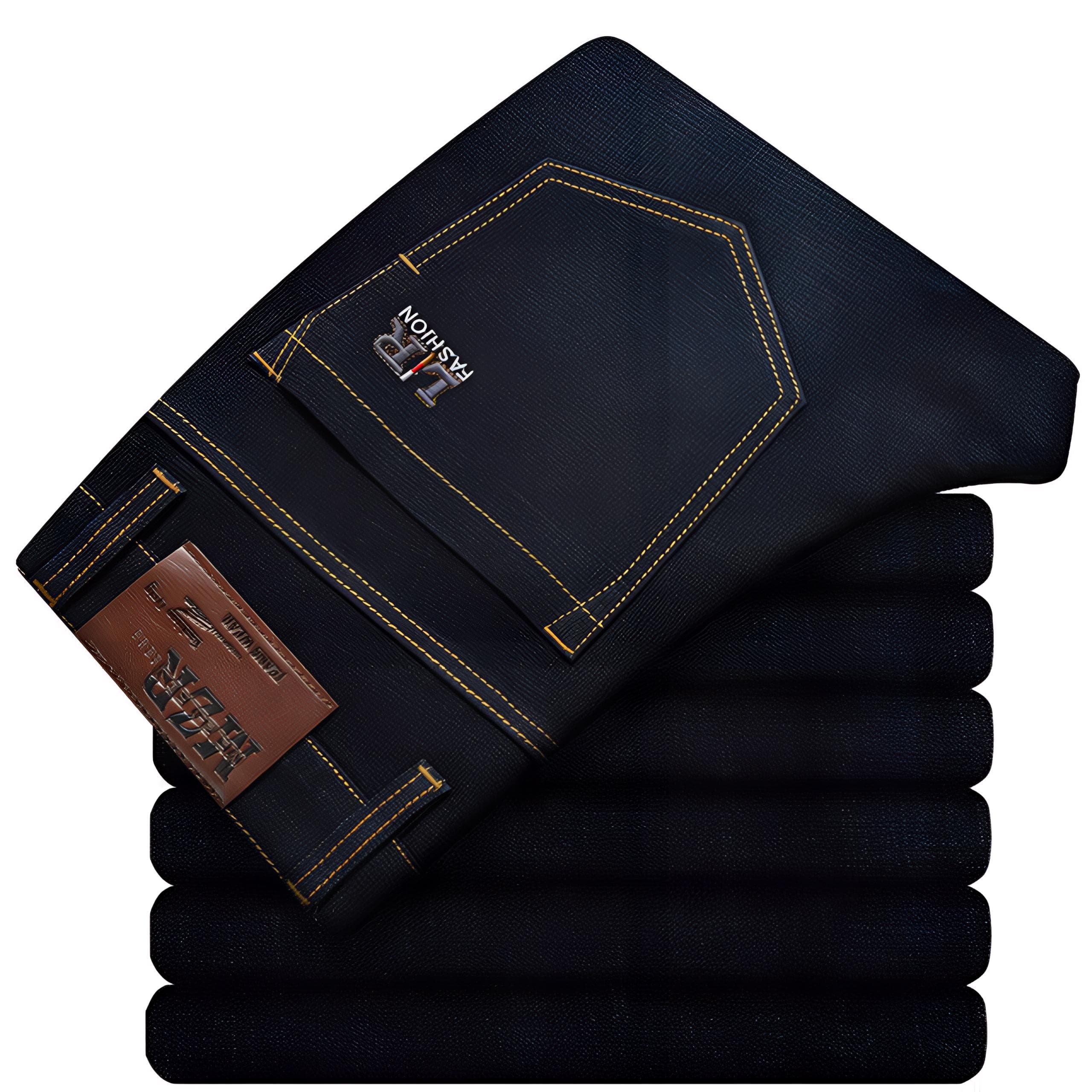 Plus Size Men's Loose Straight Jeans Classic Business Trousers Jean Pants Male Brand Black Blue 46