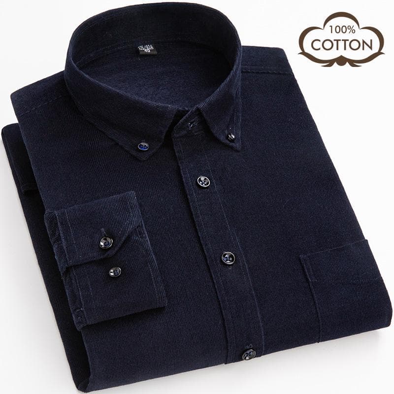 Fall/Winter New Cotton Corduroy Plus Size Men's Casual Top Shirts Solid S