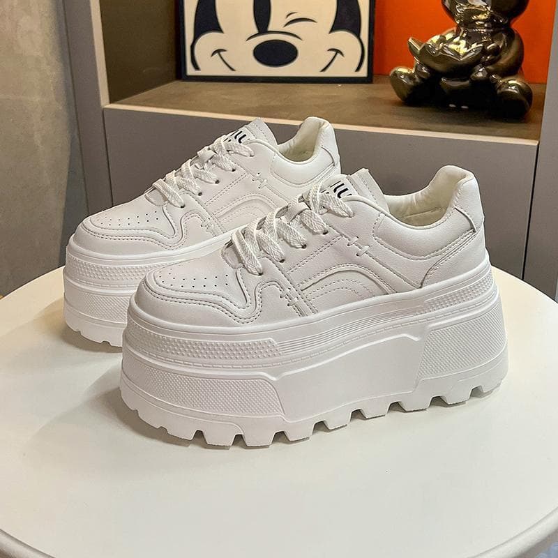 Women's Height-Boosting Platform Sneakers: 2024 Autumn, Lightweight, Fashionable, Small-Size White Shoes with Thick Soles 38 white