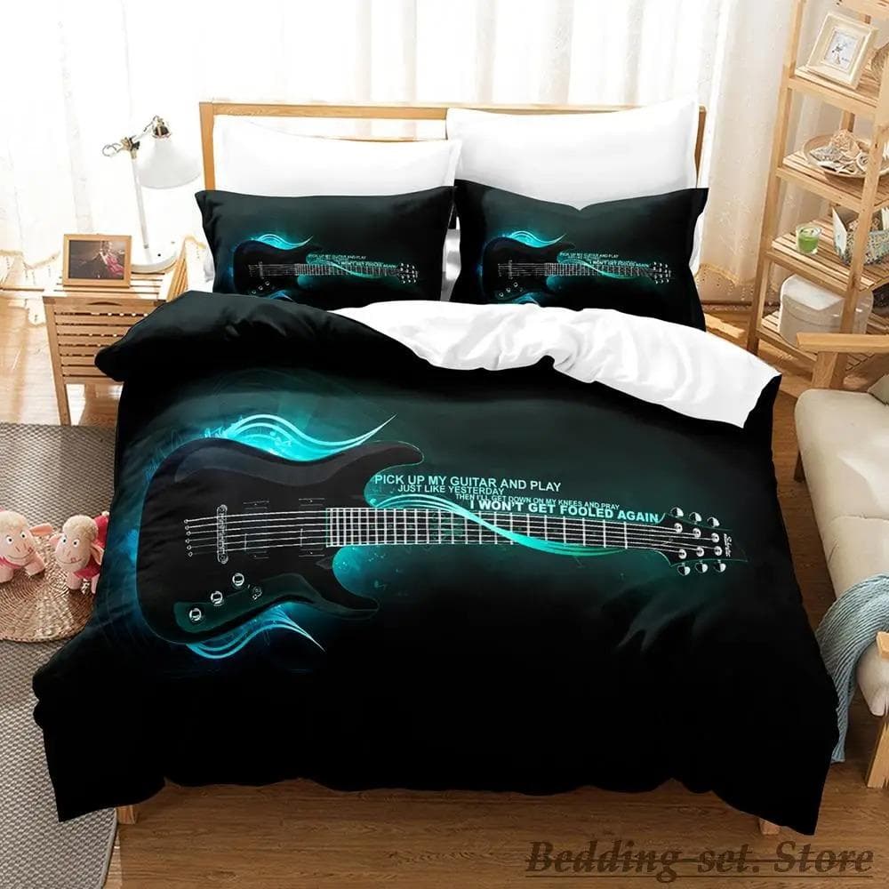 Music Guitar Bedding Set Single Twin Full Queen King Size Bed Set Adult Kid Bedroom Duvetcover Sets Anime parure de lit Bed 70x133cm 2pcs