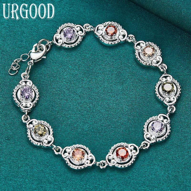 925 Sterling Silver Colorful AAA Zircon Bracelet Gift Beautiful Jewelry 20cm