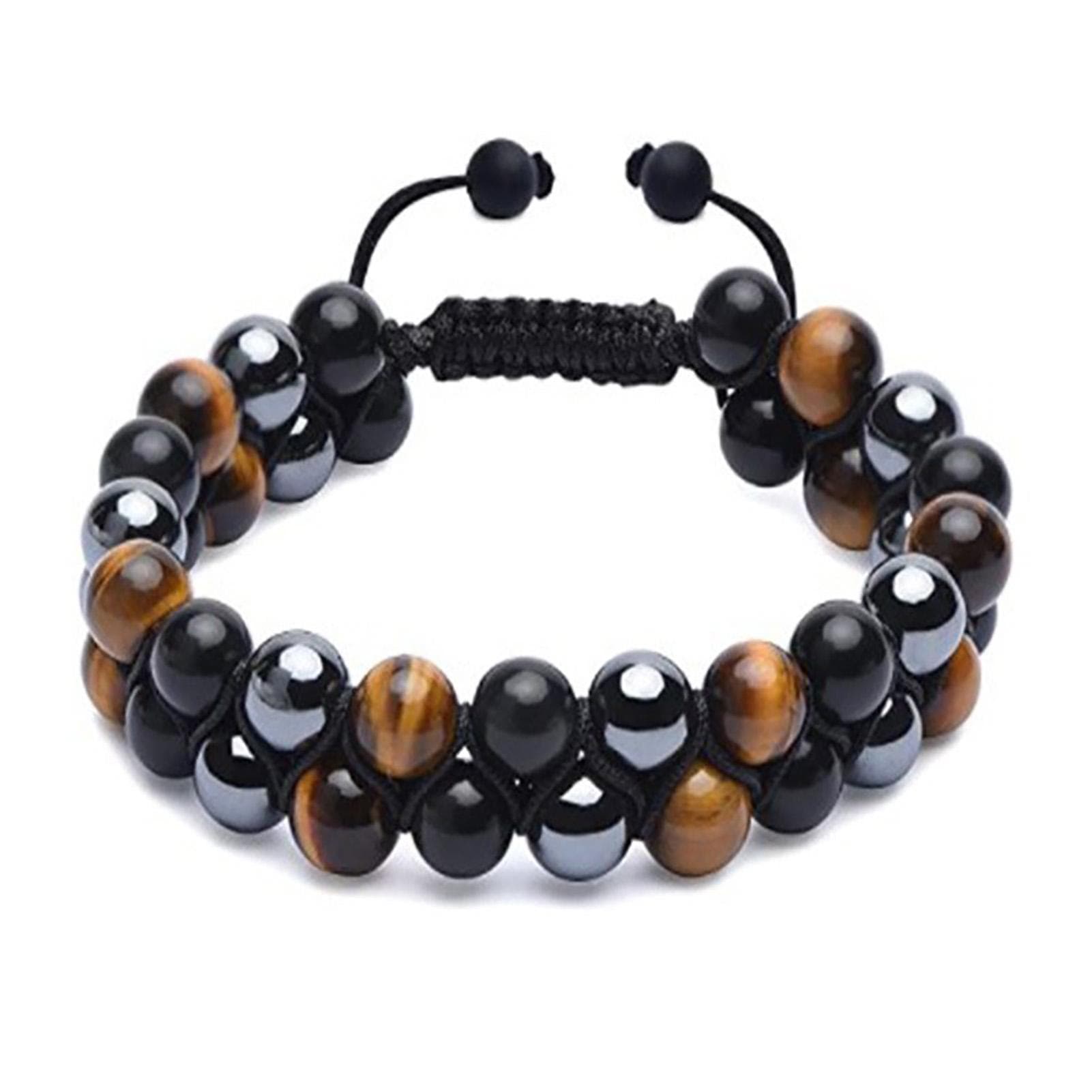 Tiger Eye Bracelet 8mm Tiger s Eye Black Stone Beads Stretch Cord Bracelet Adjustable Double Layer