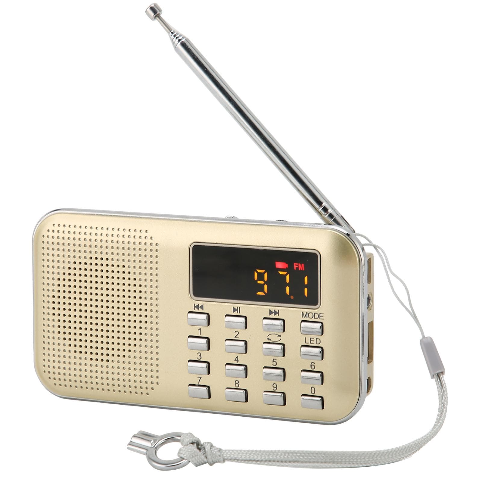 Digital Radio Mini Portable Radio Subwoofer Card MP3 Player Bass Speaker for SeniorGold gold