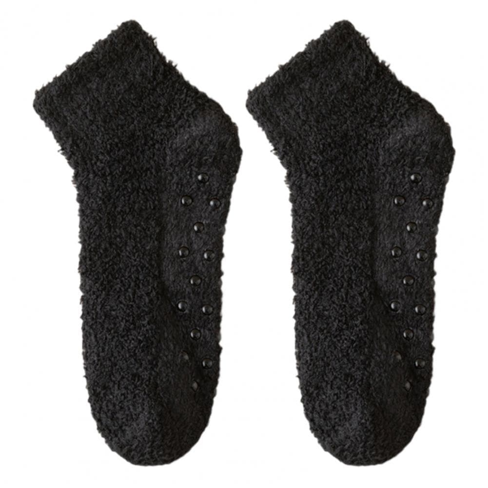 1 Pair Women Socks Mid-tube No Odor Thickened Coral Fleece Warm Solid Color Silicone Bottom High Elasticity Anti-slip Sweat-abso One Size black