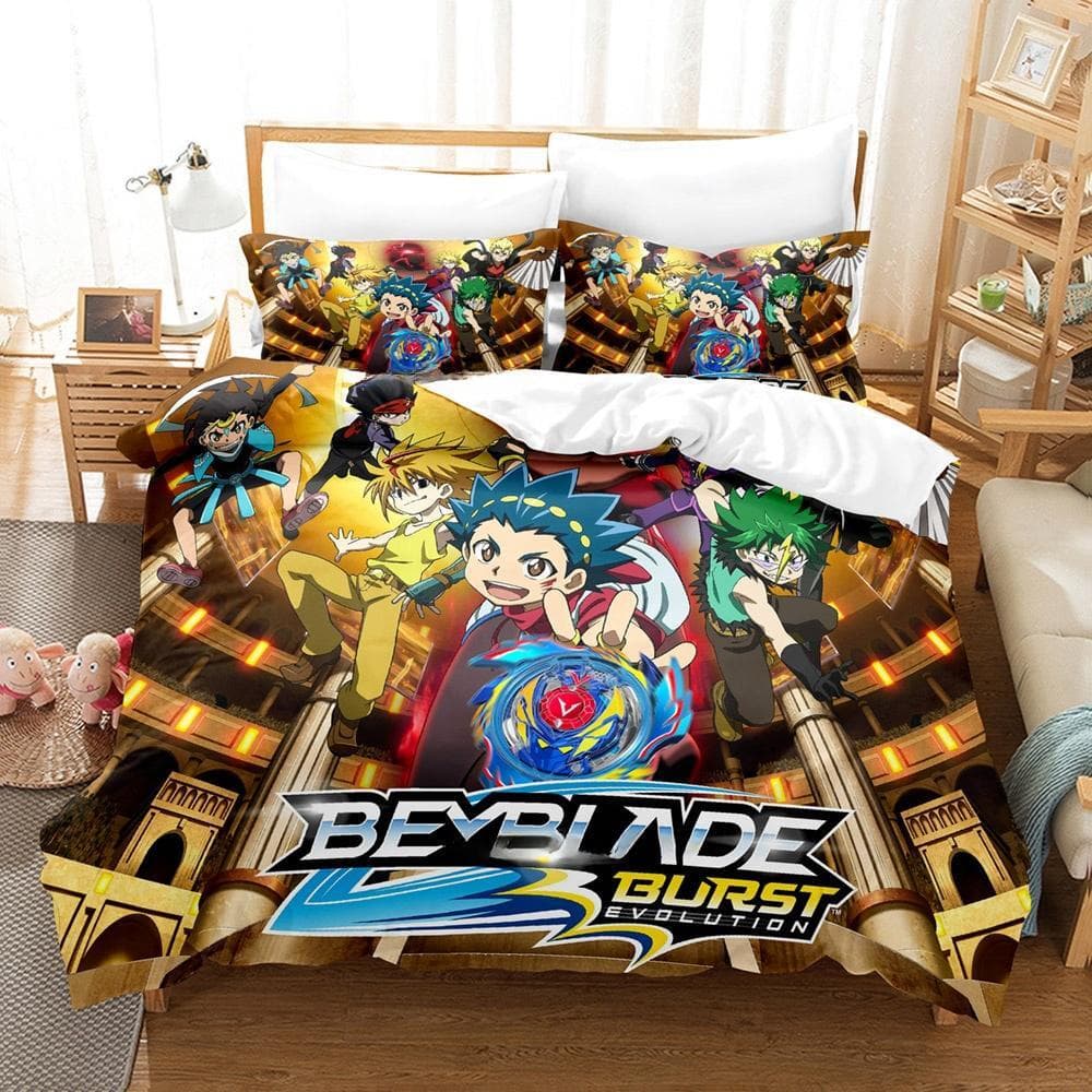 3D Print Anime Beyblade Bedding Set Duvet Cover Comforter Bed Set Quilt Cover Pillowcase King Queen Twin Size Boys Girls Adults EU Twin 135x200cm