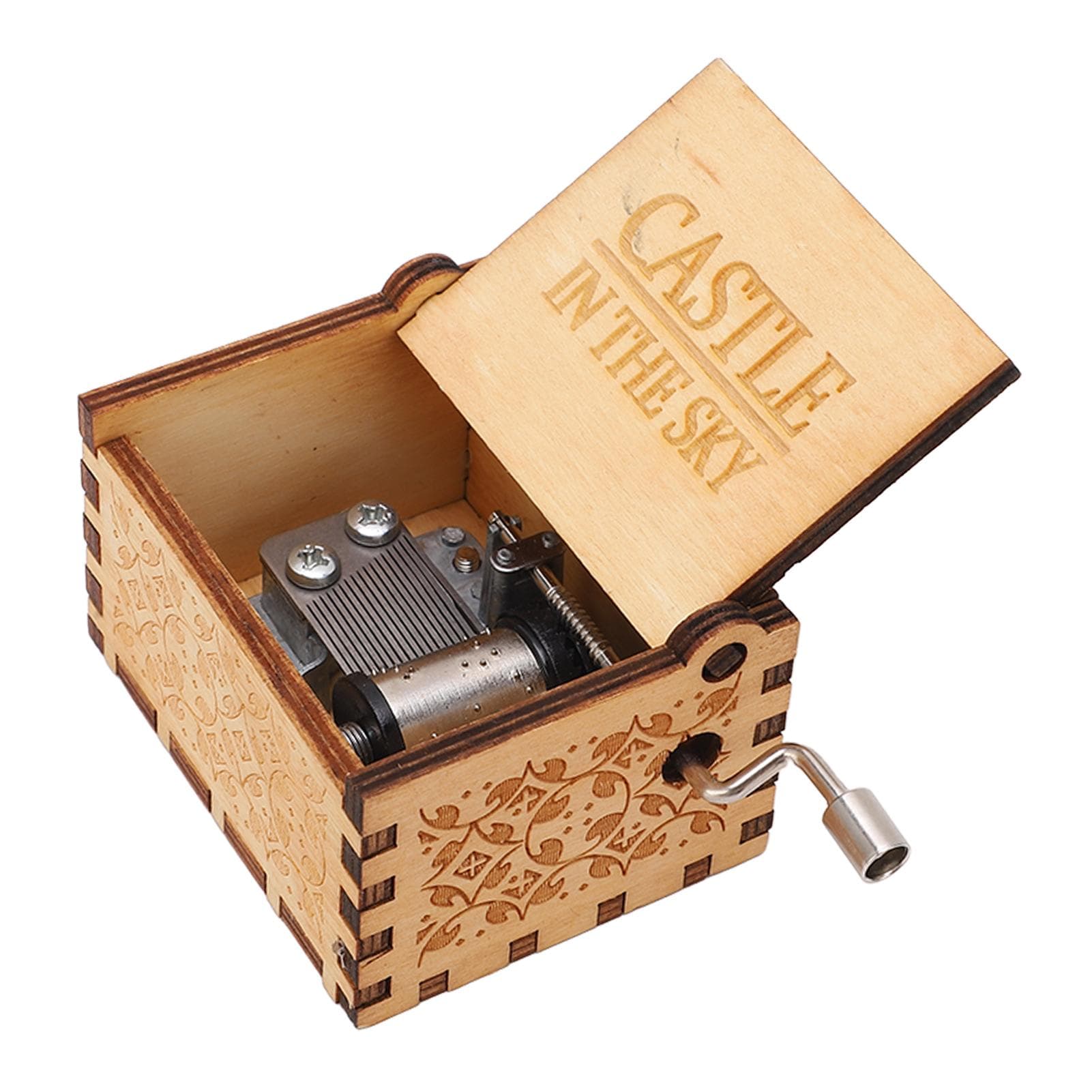 Hand Crank Music Box Retro Style Portable Wooden Music Box Castle in The Sky Music Box Home