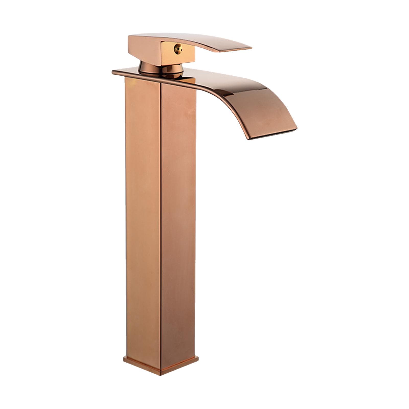 Waterfall Faucet Bathroom Sink Faucet Brass Basin Water Tap High Single Lever Mixer Tap Hot & Cold rose gold