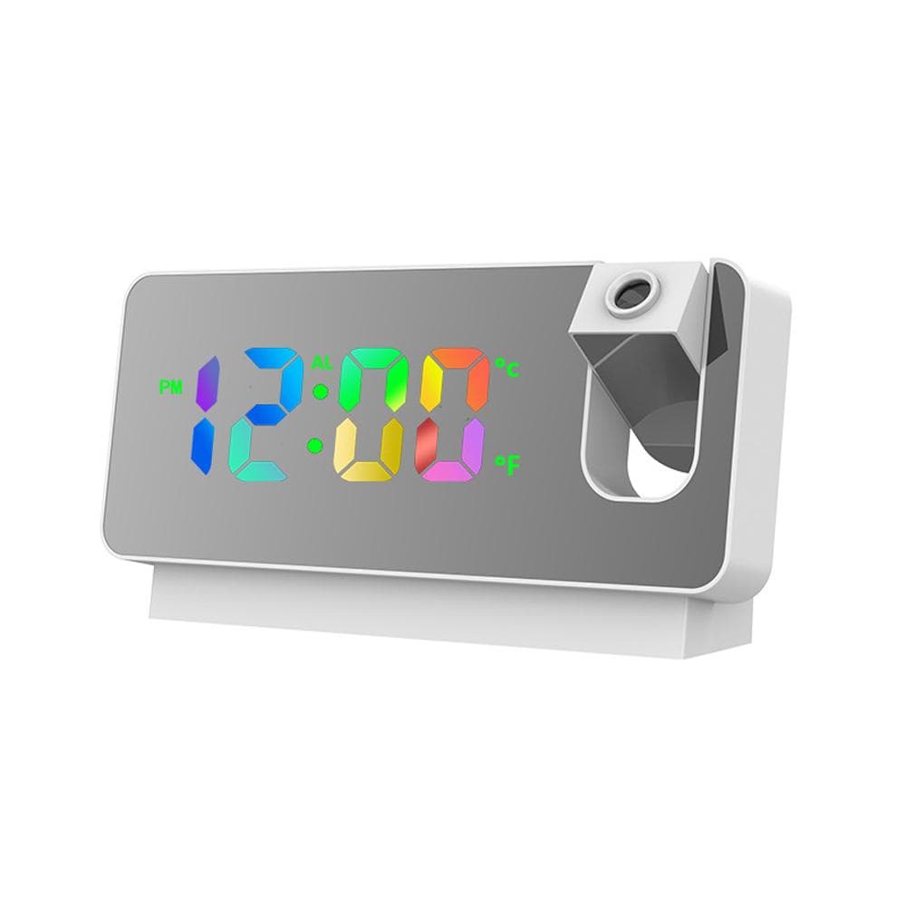 Projection Alarm Clock Digital Clock with 180 degrees Rotatable Projector Clear Colorful Large LED Display white