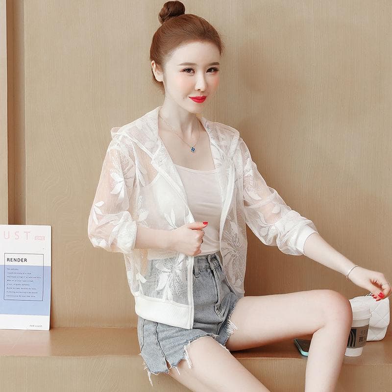 Summer Sunscreen Long-sleeved Women's Jacket Thin All-match Sunscreen Clothing XL