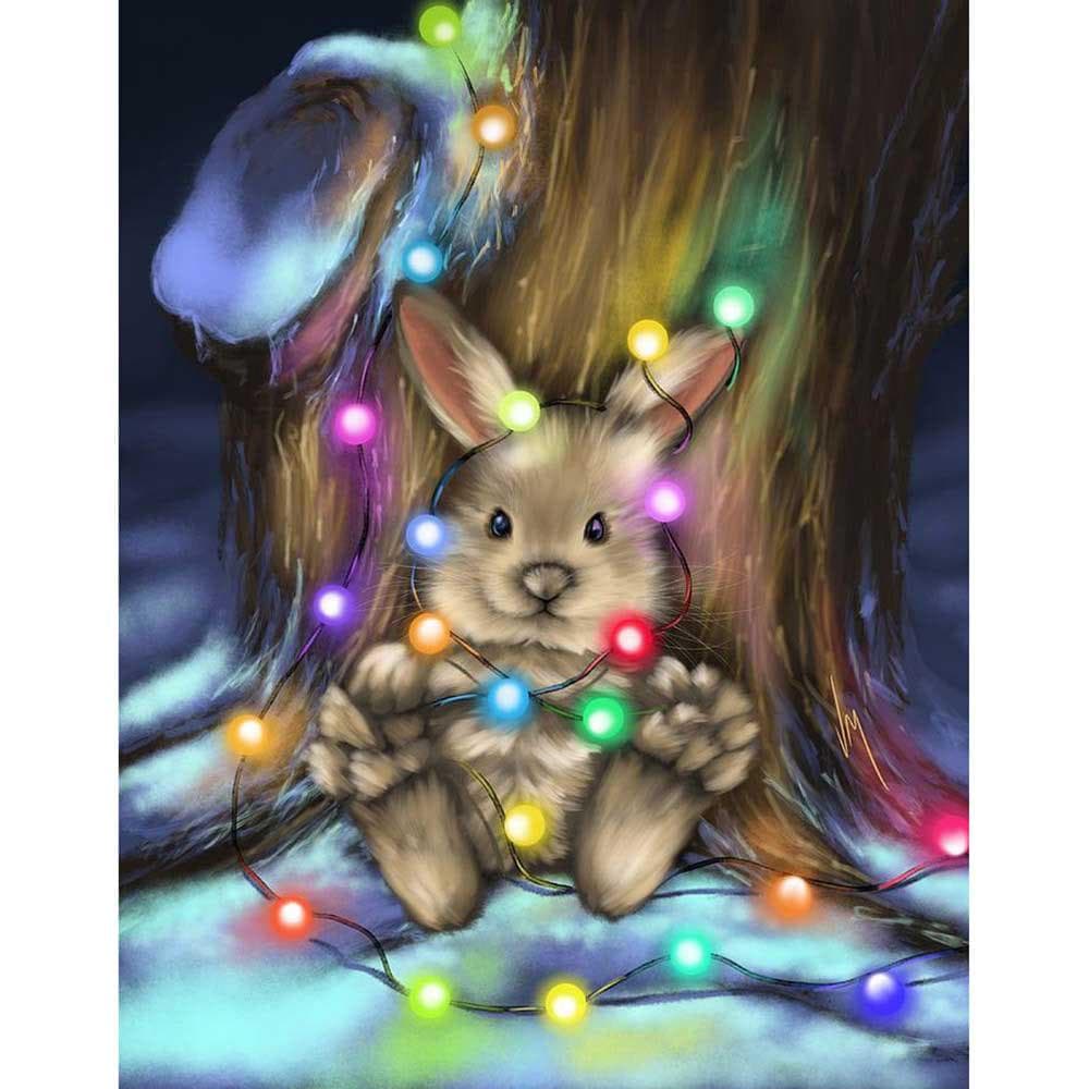 5d Diamond Painting Full Round Christmas Rabbit Cross Stitch DIY Diamond Embroidery 20X30CM