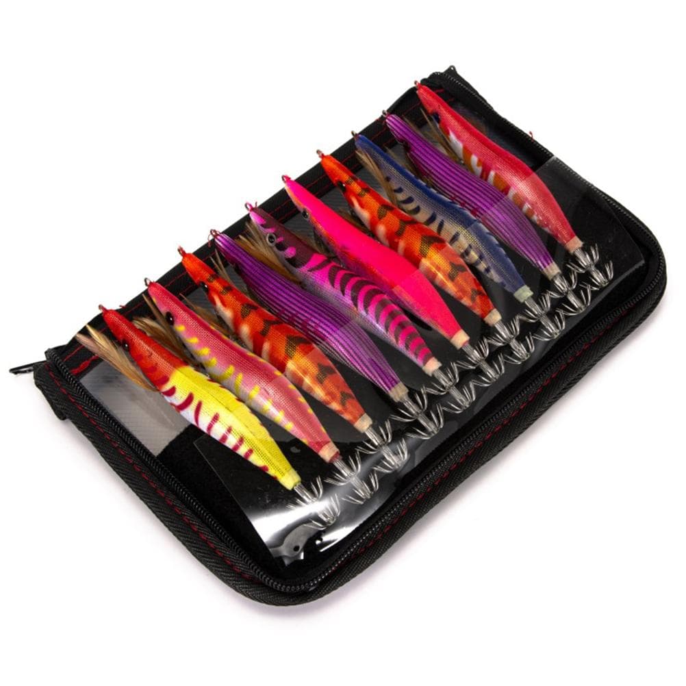 Luminous Wood Shrimp Squid Hook Lures Shrimp Bait with Squid Jigs Hooks Cuttlefish Sleeve Jig Hooks