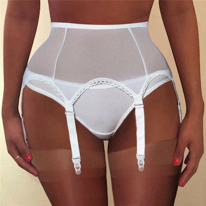 Sexy underwear Adjustable Belt Garter Lace Suspender Women Plus size 6 Buckles Strap High Waist Lingerie L white