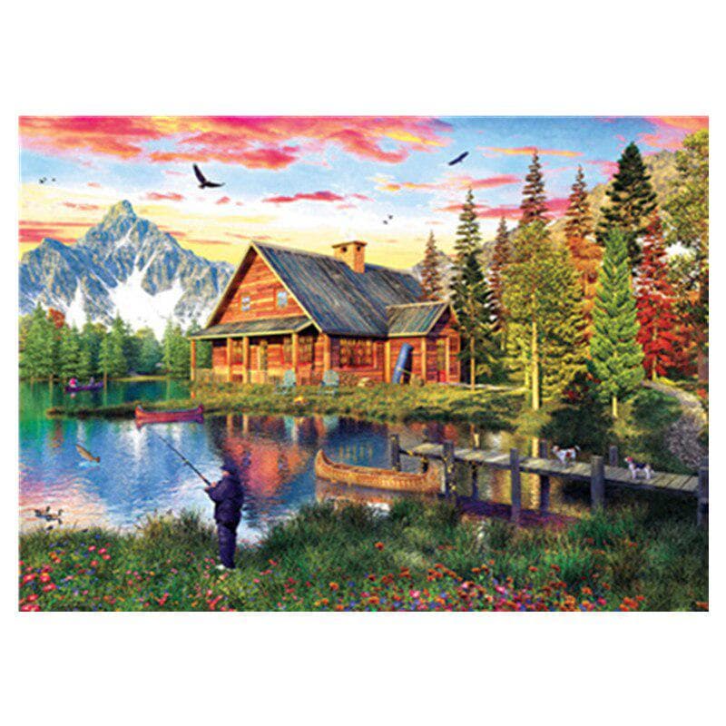 5D DIY Full Round Diamond Embroidery Pond Fishing Cross Stitch Mosaic Painting Home Decoration 20X30CM