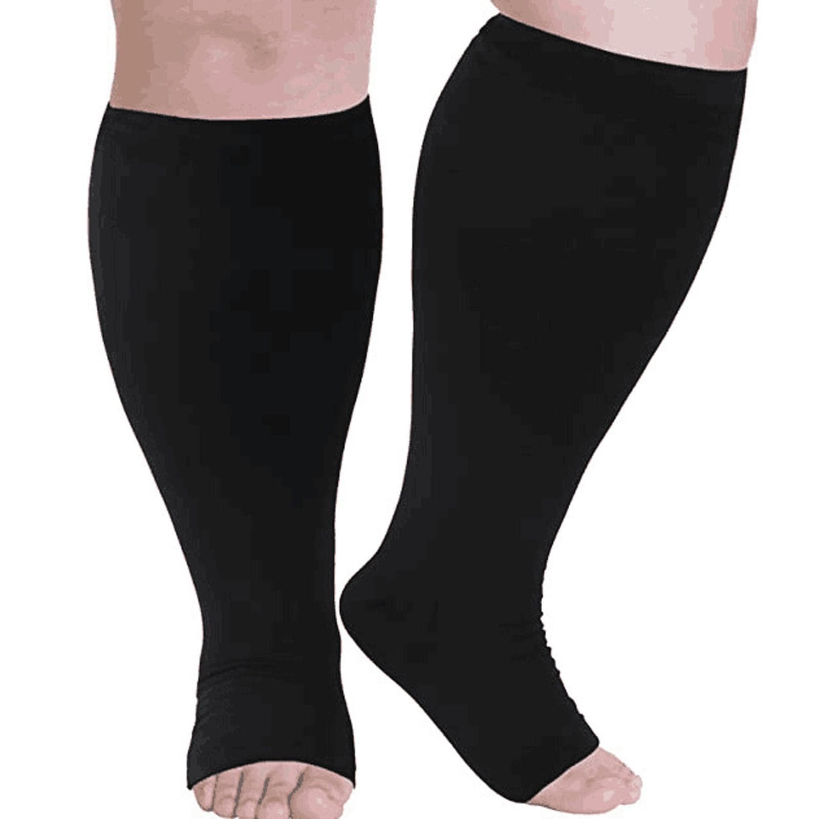 20-30 MmHg Plus Size Knee High Toeless Compression Stockings Wide Calf Compression Socks For Woman Men XXL black
