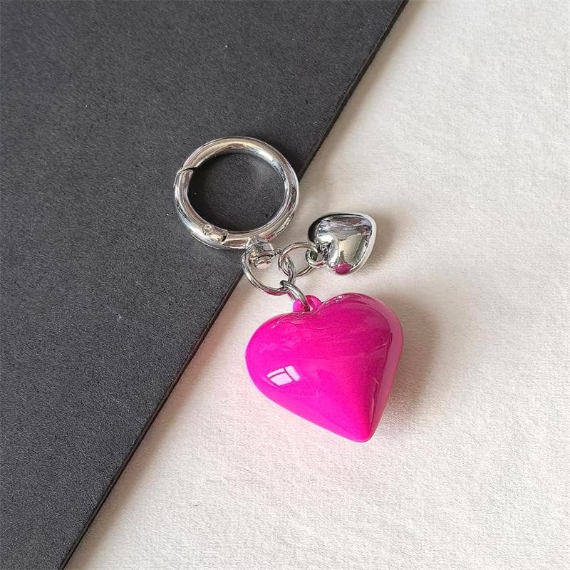 Black Transparent Puffy Heart Charms Keychain Fashion Bag Backpacks Hanging Ornament Car Key Chain for Women rose red