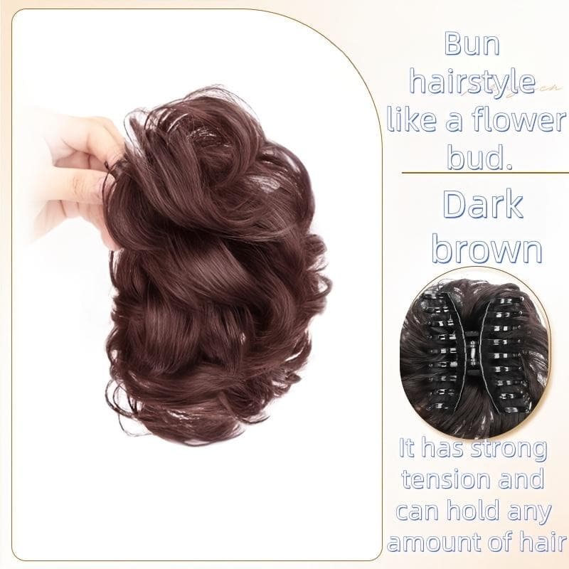 Synthetic Women's Wig Scrunchie-style Lazy Flower Bud Bun Fashion Natural Fluffy Wig Hairpiece dark brown