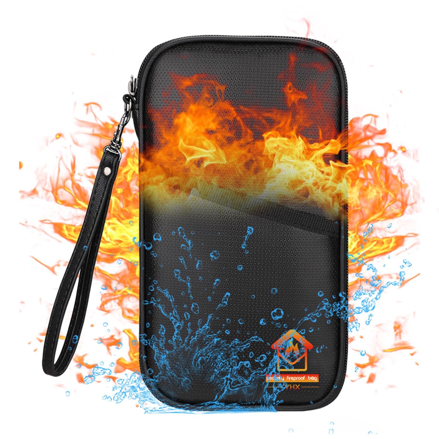 Fireproof Document Bag Passport Holder Fireproof and Waterproof Money Bag Silicone Coated black