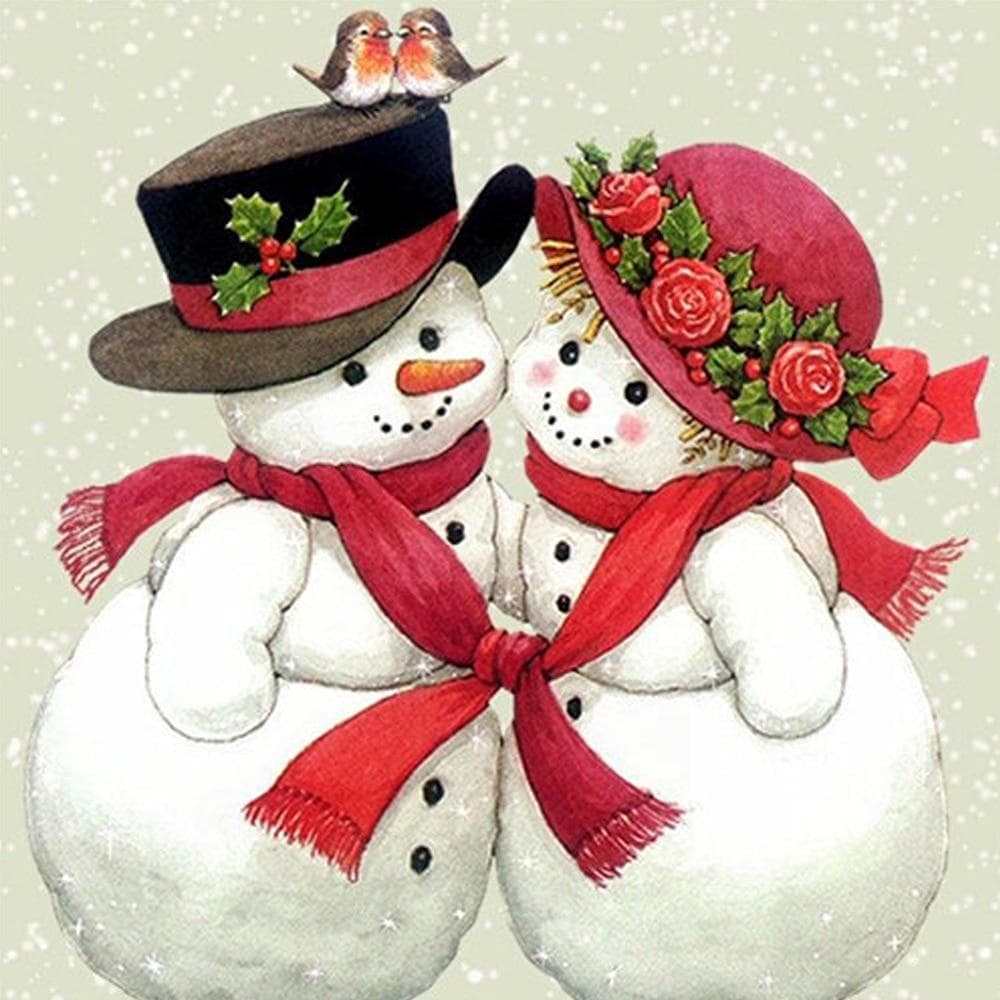 5D DIY Full round Diamond Painting Snowman lovers Embroidery Cross Stitch Rhinestone 30x30CM