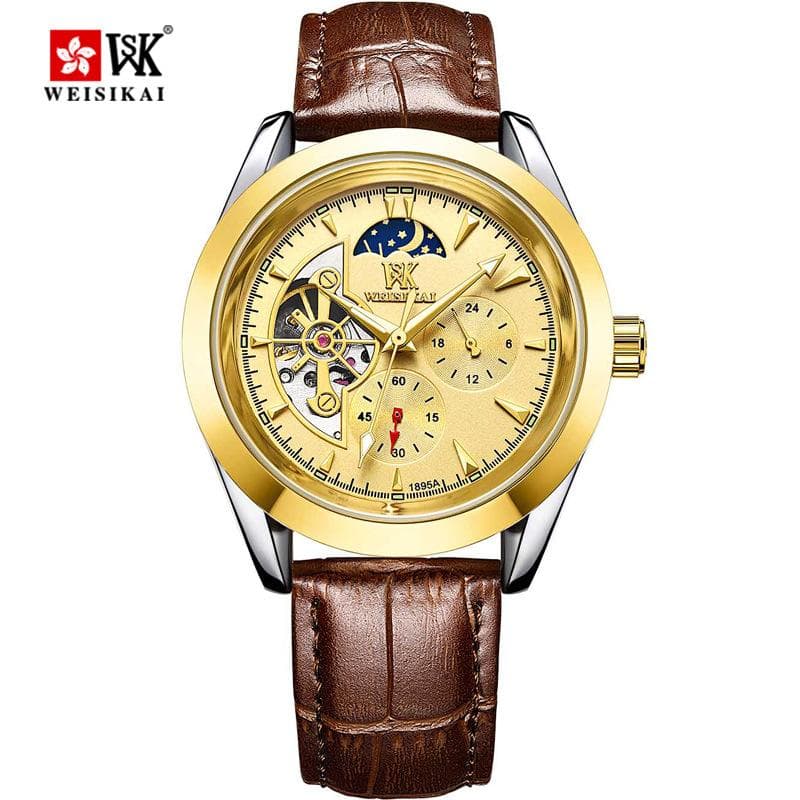 WEISIKAI Men Watches New TOP Brand Luxury Men's Watch With Box Waterproof Luminous Leather Automatic Men's Mechanical Watches gold