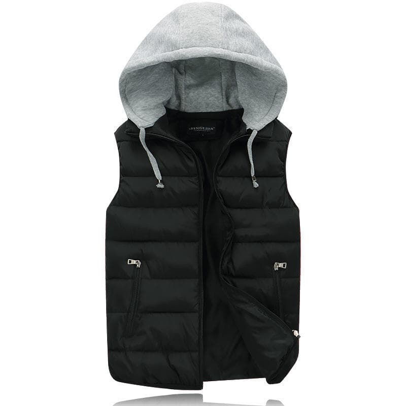 Warm Hooded Vest Coat for Women Men Couples Thicken Sleeveless Waistcoat 4XL black