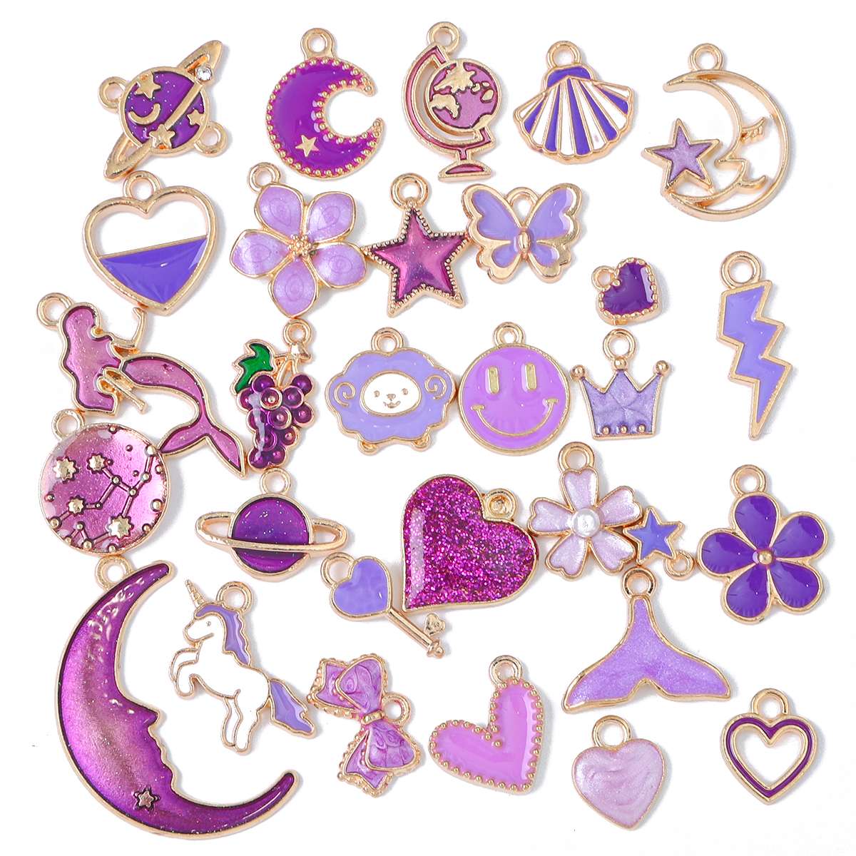 10Pcs Random Mix Alloy Drop Oil Charms Multicolor Animals Flower Pendant Beads For Bracelets Earrings Making DIY Fashion Women Jewelry Findings purple