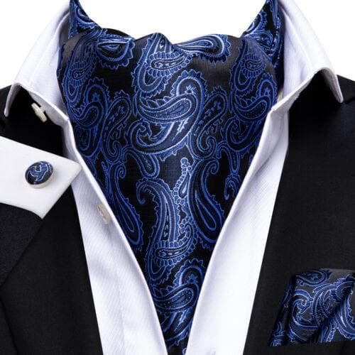 Gold Paisley Mens Silk Ascot Cravat Tie Formal Scarf Handkerchief Cufflinks Set AS-1039