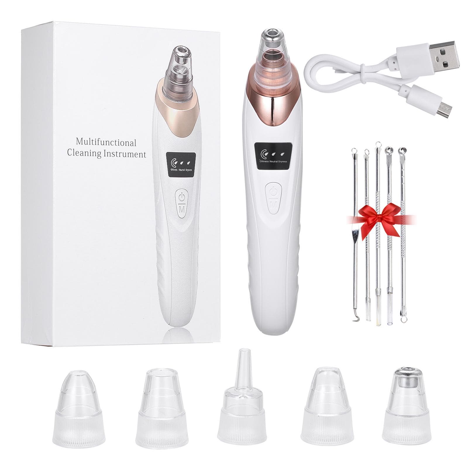 5 in 1 Blackhead Remover Electric Blackhead Suction Device LCD Display with 5 Pimple Zit Comedone 1 set remover & 5 pins