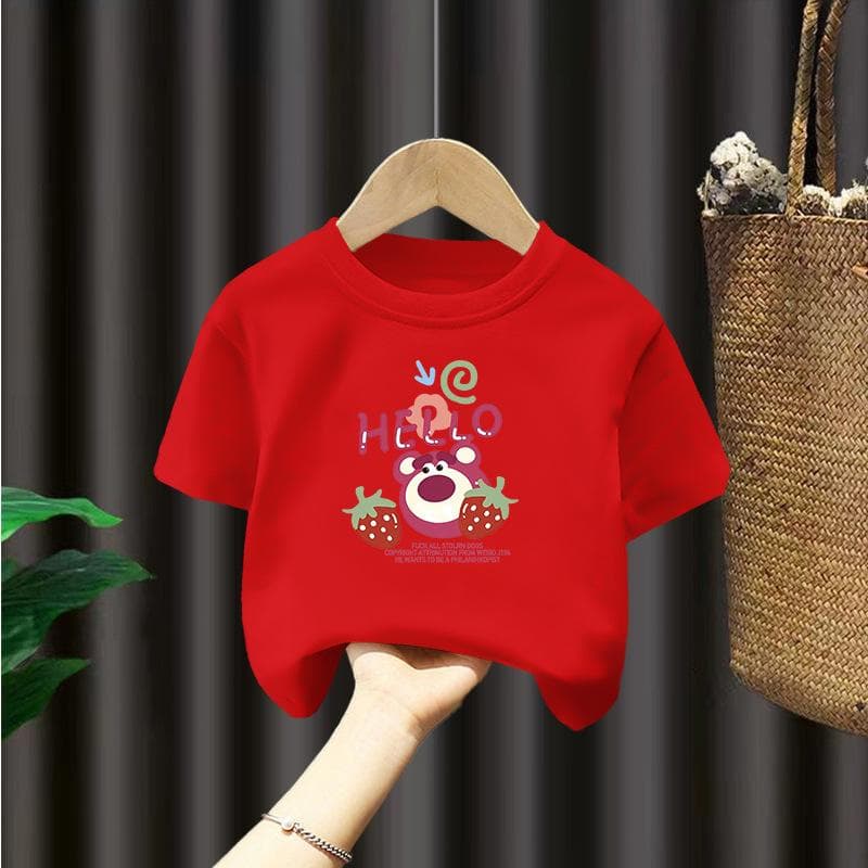 Children's New Style Children's Clothing Pure Cotton Strawberry Bear Bottoming Shirt Half-sleeved Baby Top 150cm