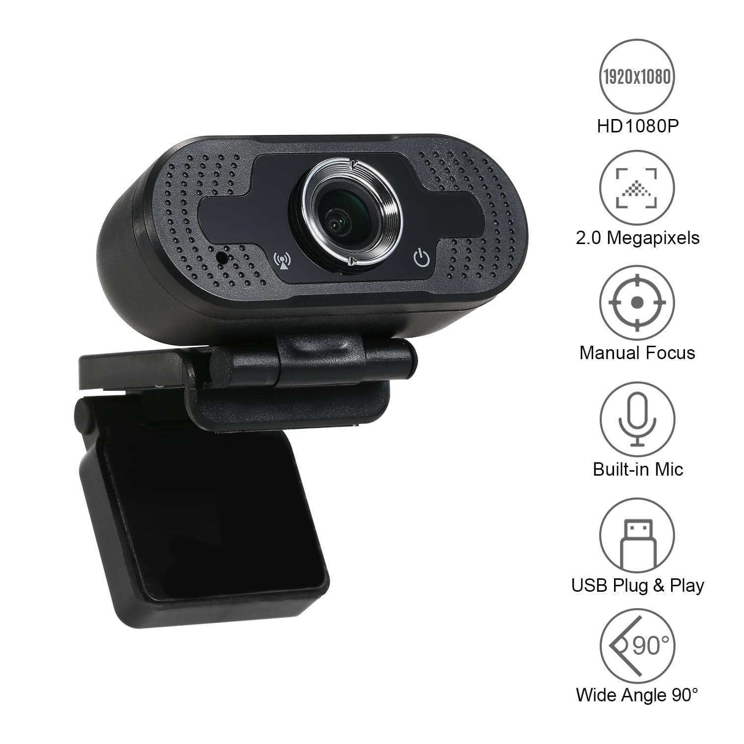1080P HD Computer Camera Video Conference Camera Webcam 2 Megapixels Manual Focus with Microphone black