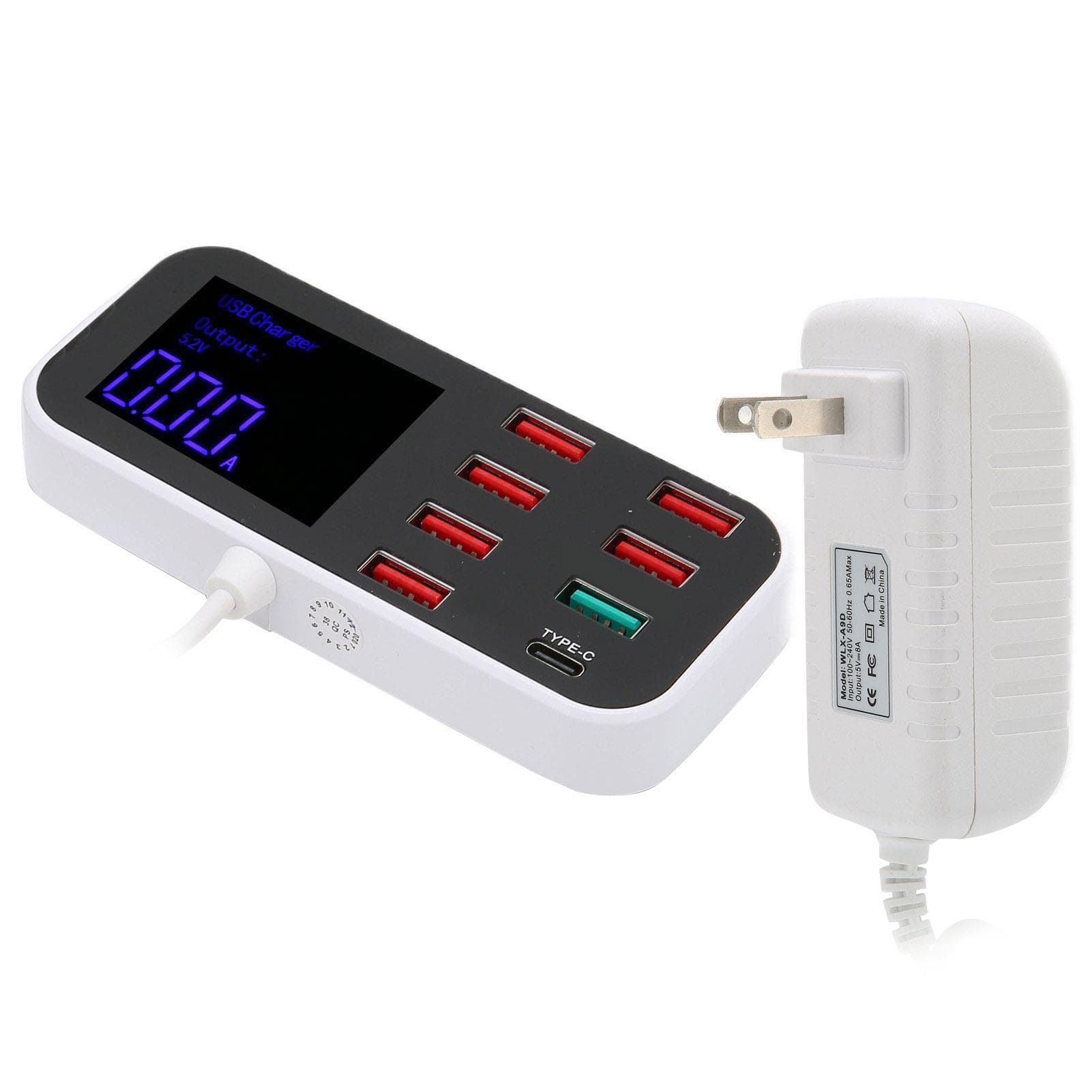 Multiple USB Charger 8 Port Desktop Charging Station with QC 3.0 USB Port and Type C Port US Plug