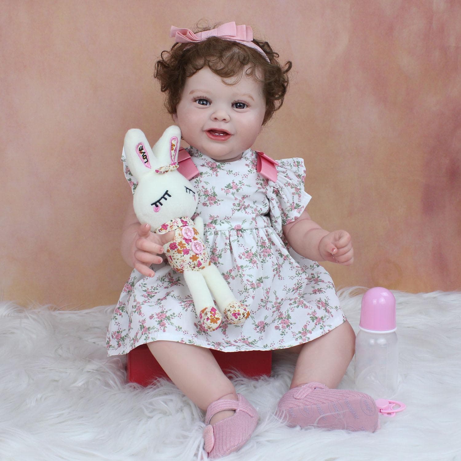 Reborn Baby 3D Skin & Blood Vessl, 60cm Realistic Newborn Doll Girl with Soft Silicone Limb with Vascular Vein, Smiling Princess Toddler Finished doll