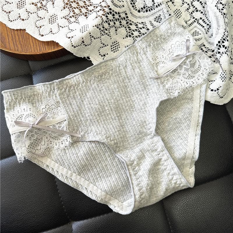 Cute Underwear Threaded Briefs Lace Edge Wrap Hip Low-rise Panties for Women One Size