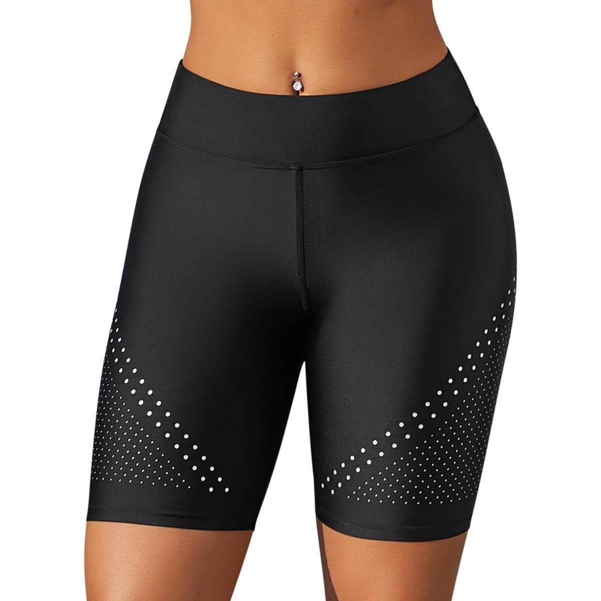 Charmleaks Women's High Waisted Swim Shorts Dot Print Quick Dry UPF50+ Board Shorts with Liner M white/black