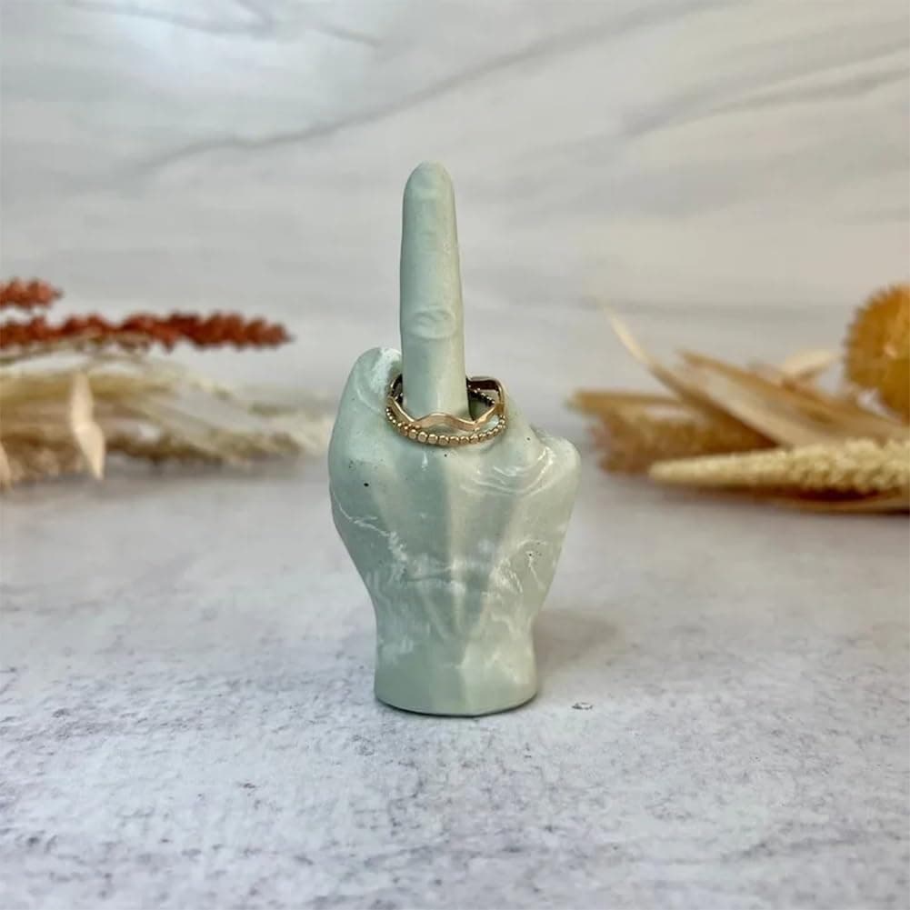Ring Holder Middle Finger,Middle Finger Statue Decor,Hand Ring Holders Dish,Mens Ring Holder,Engagement Ring Holder,Wedding Ring Holder green