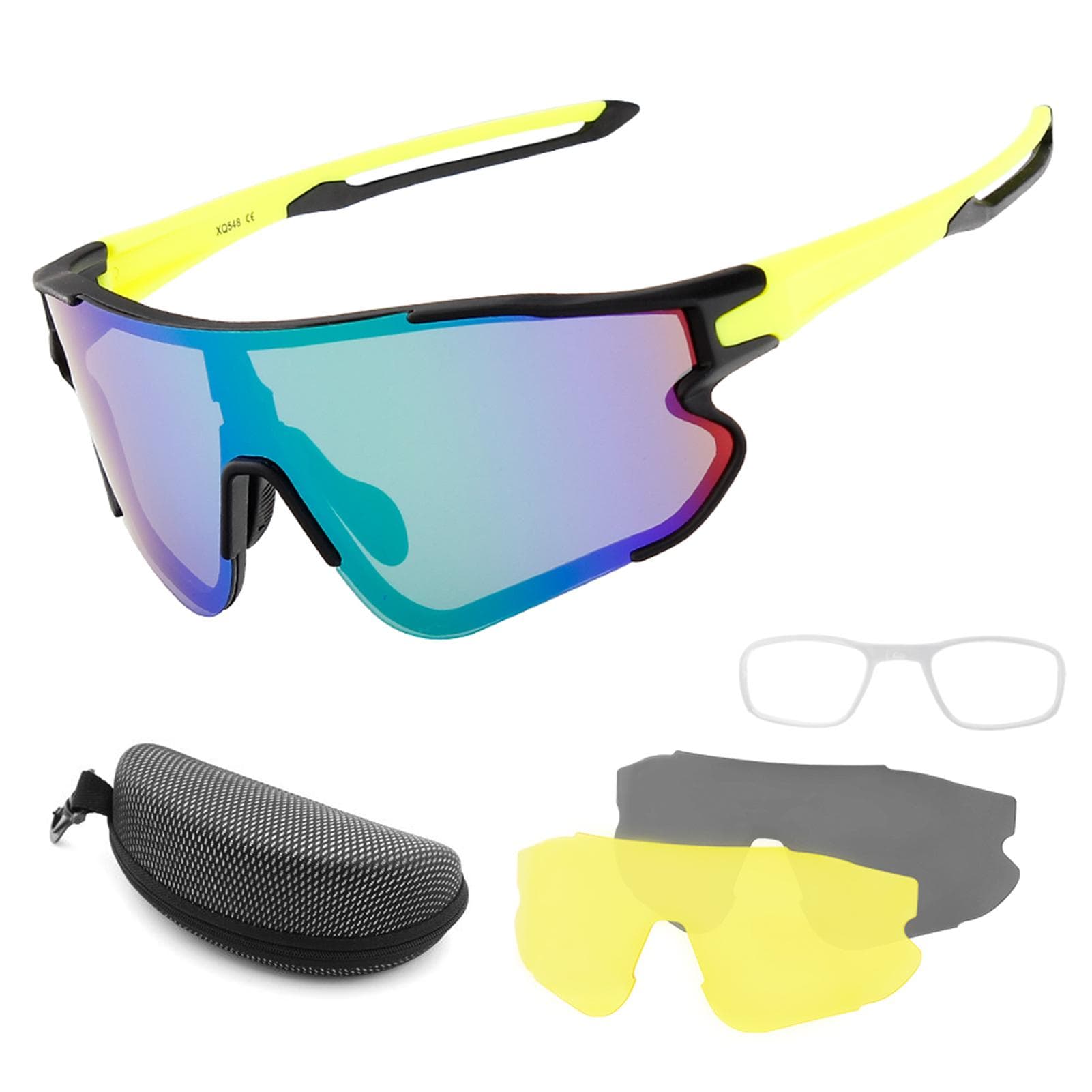 Cycling Glasses with 2 Interchangeable Lenses UV400 Sports Sunglasses MTB Road Bike Glasses for Men yellow/black