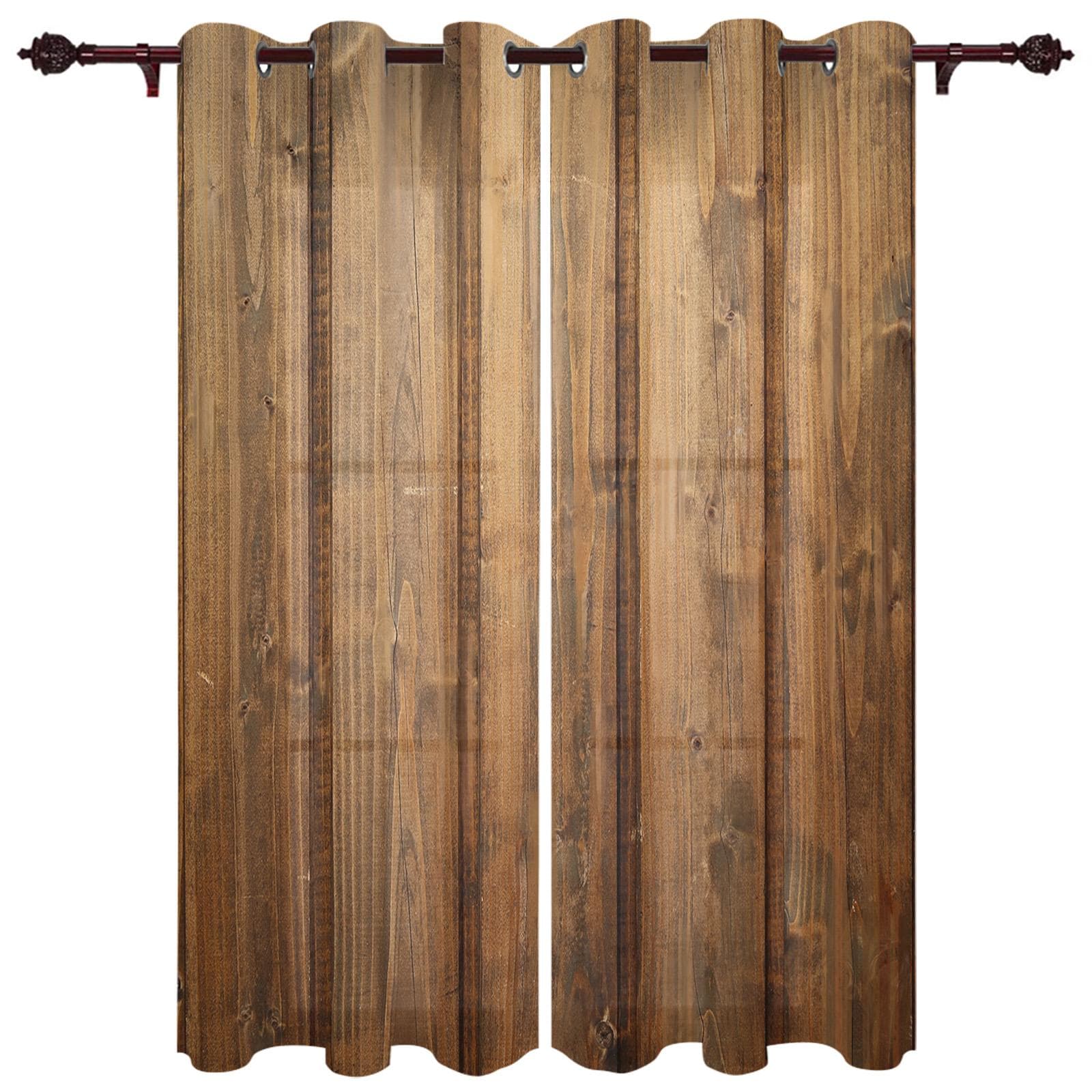 Wooden Door Retro Style Window Curtain Bedroom Living Room Window Drapes Kitchen Decoration Blinds Curtain 135W x 245H(cm) x2