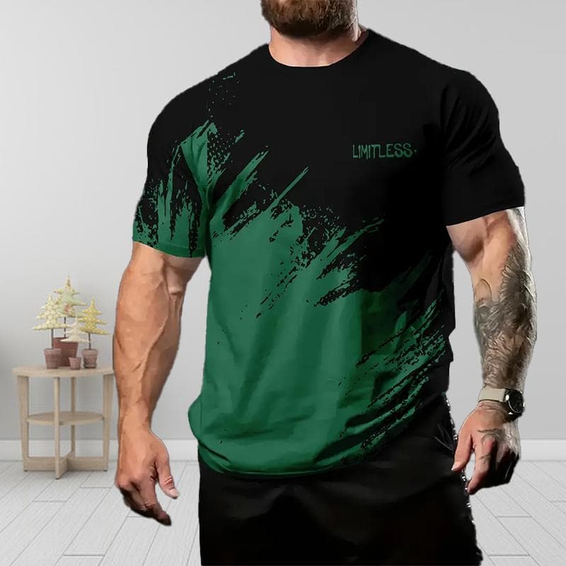 New Summer Men's Fashion T-shirt Personality Color Collision Printed Men's T-shirt Top 8XL green