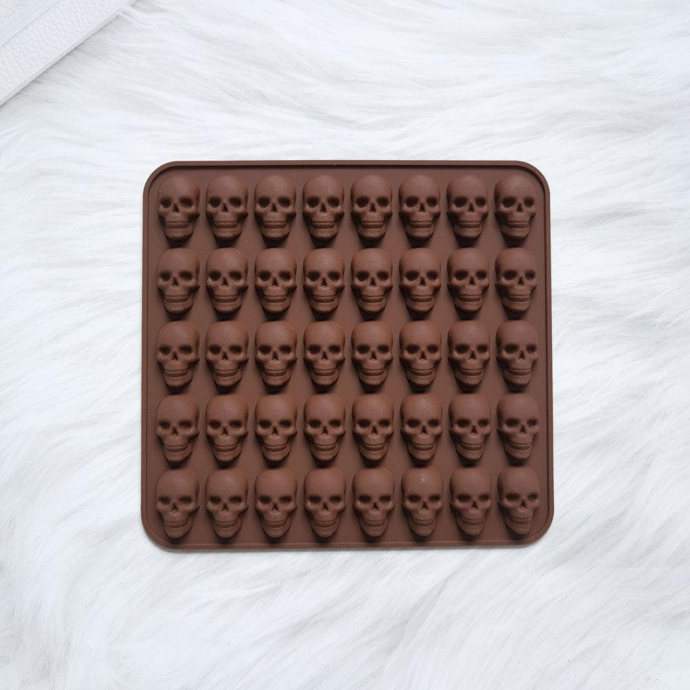 40 Holes Skull Ice Cube Silicone Mold Halloween Creative Decoration Reusable Bar Party Ice Making DIY Candy Chocolate Baking brown