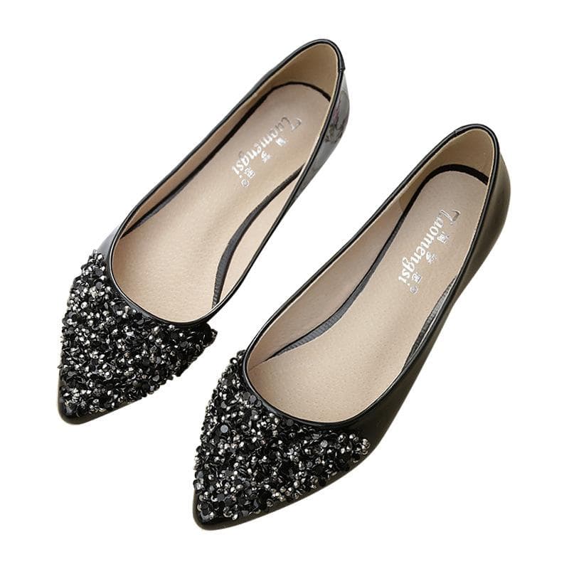 Korean Version of Women's Shoes Look Thin Fashion New Pointy Toe Shallow Mouth Single Shoes Sequined Rhinestone Flat Shoes Women Plus Size 39